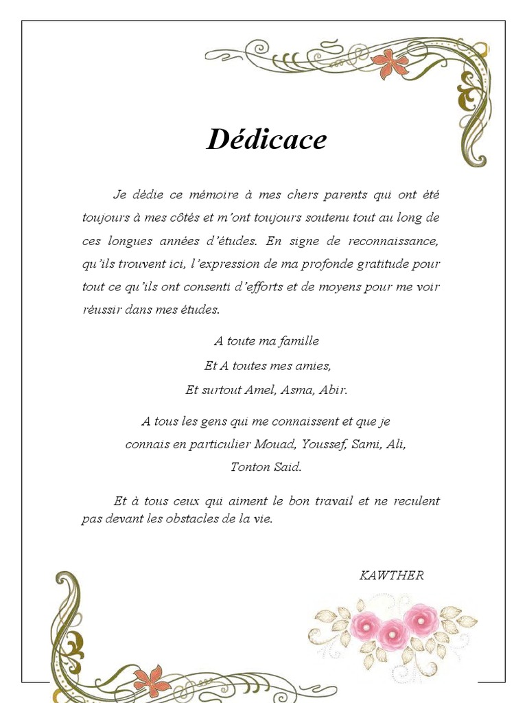 Dédicace Et Remerciement Mémoire De Fin D études 3 Dédicaces | PDF