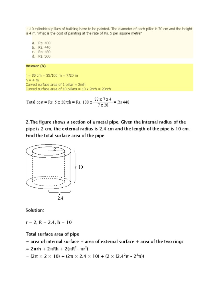 Cylindrical Geometry Problems & Solutions | PDF | Sphere | Volume