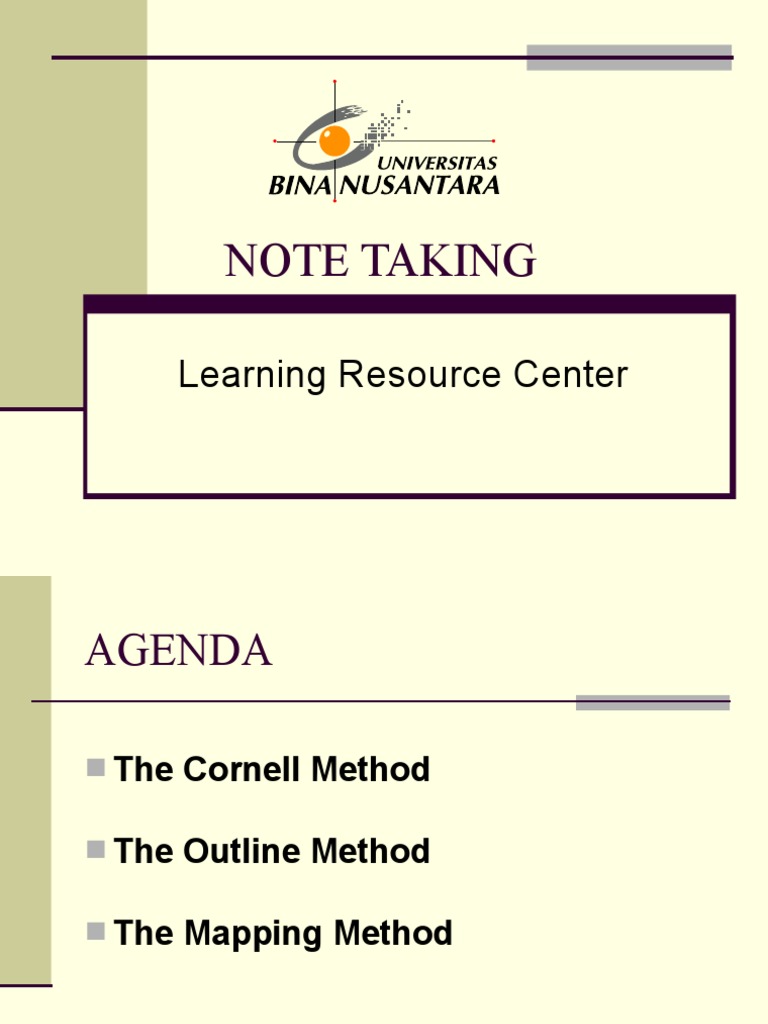 Note Taking Learning Resource Center Pdf Idea Information