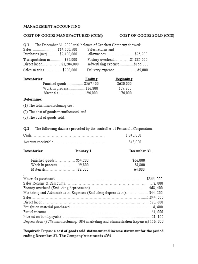 CGM CGS | PDF | Cost Of Goods Sold | Inventory