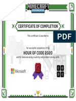 Minecraft Hour of Code 2020 - Certificate