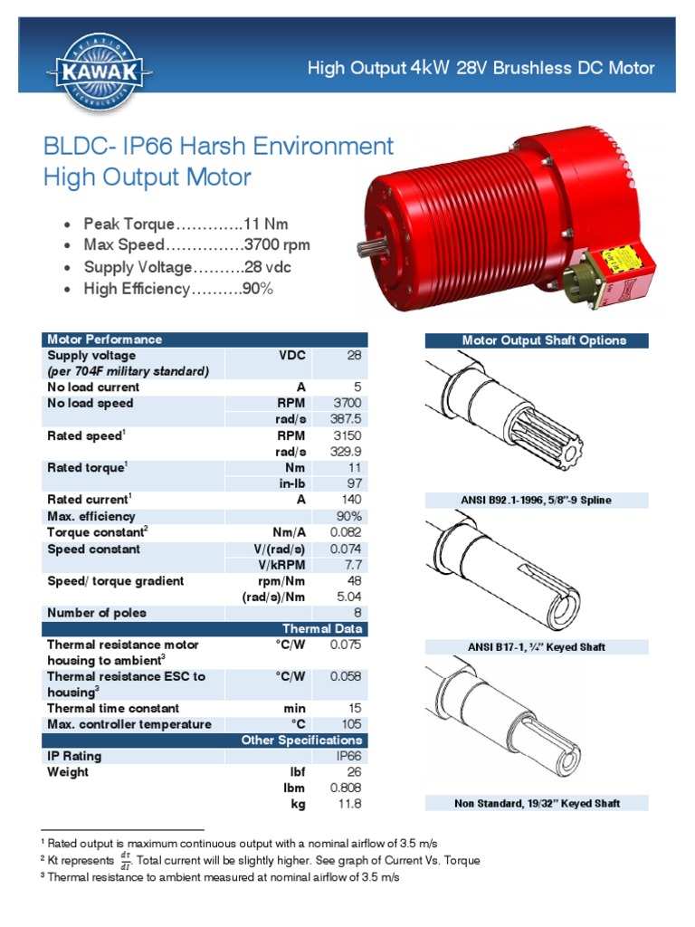 4kW 28vdc Electric Motor Specification Sheet PDF Electric Motor