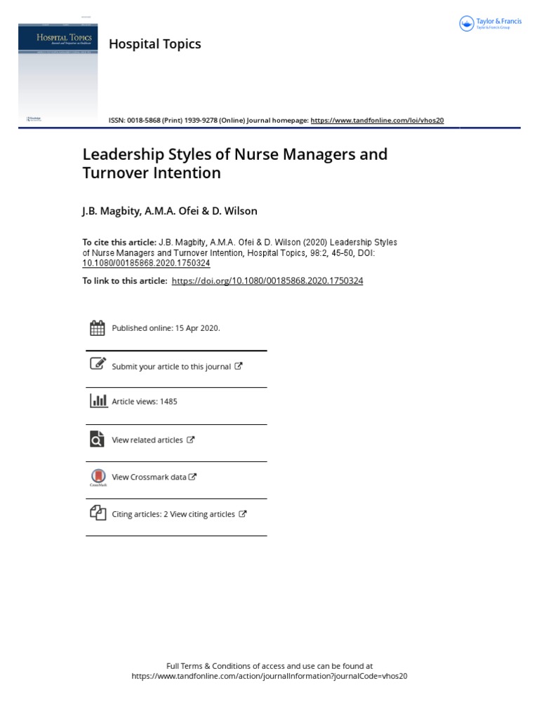 Leadership Styles of Nurse Managers and Turnover Intention Module II