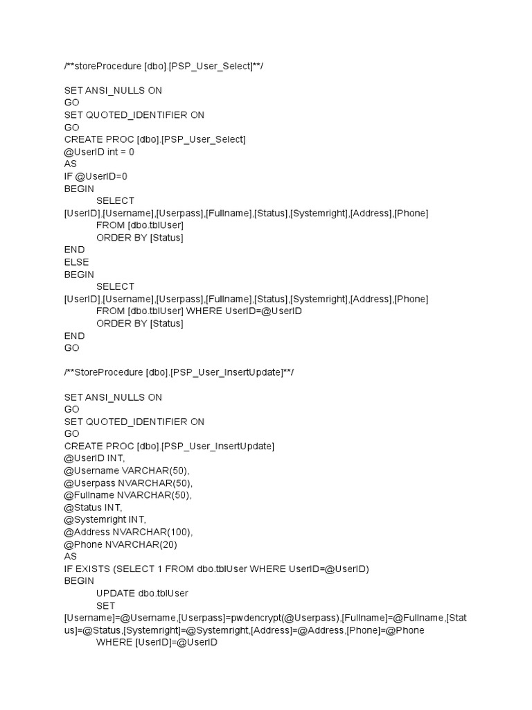 SQL User Management Stored Procedures | PDF
