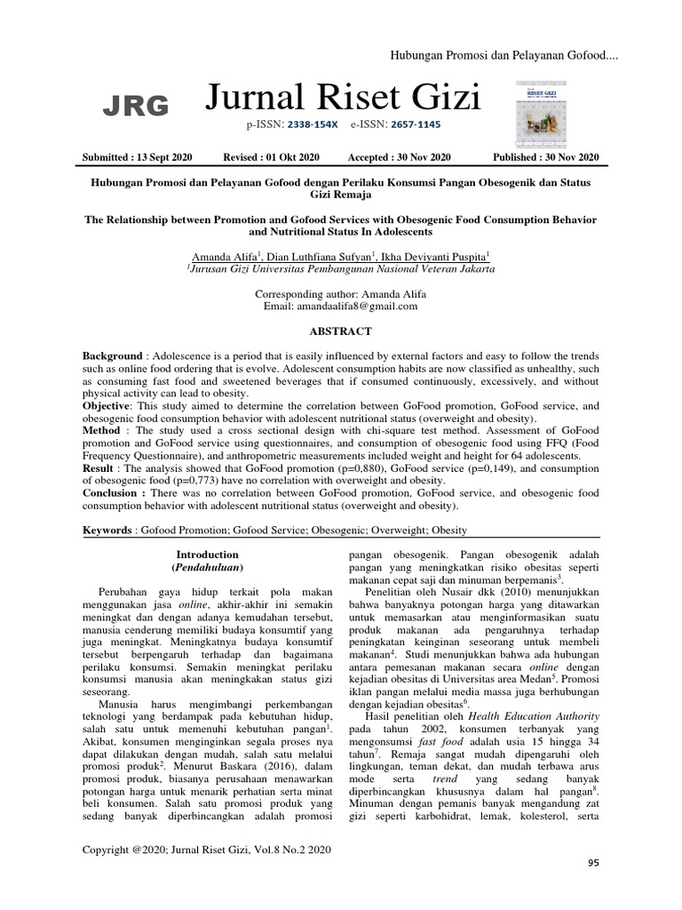 Jurnal Riset Gizi | PDF | Obesitas | Masa Remaja