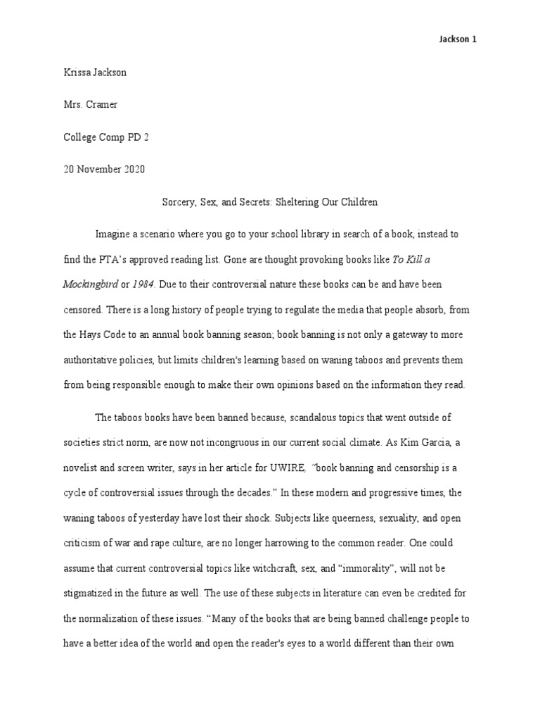 Synthesis Essay PDF Censorship Creativity