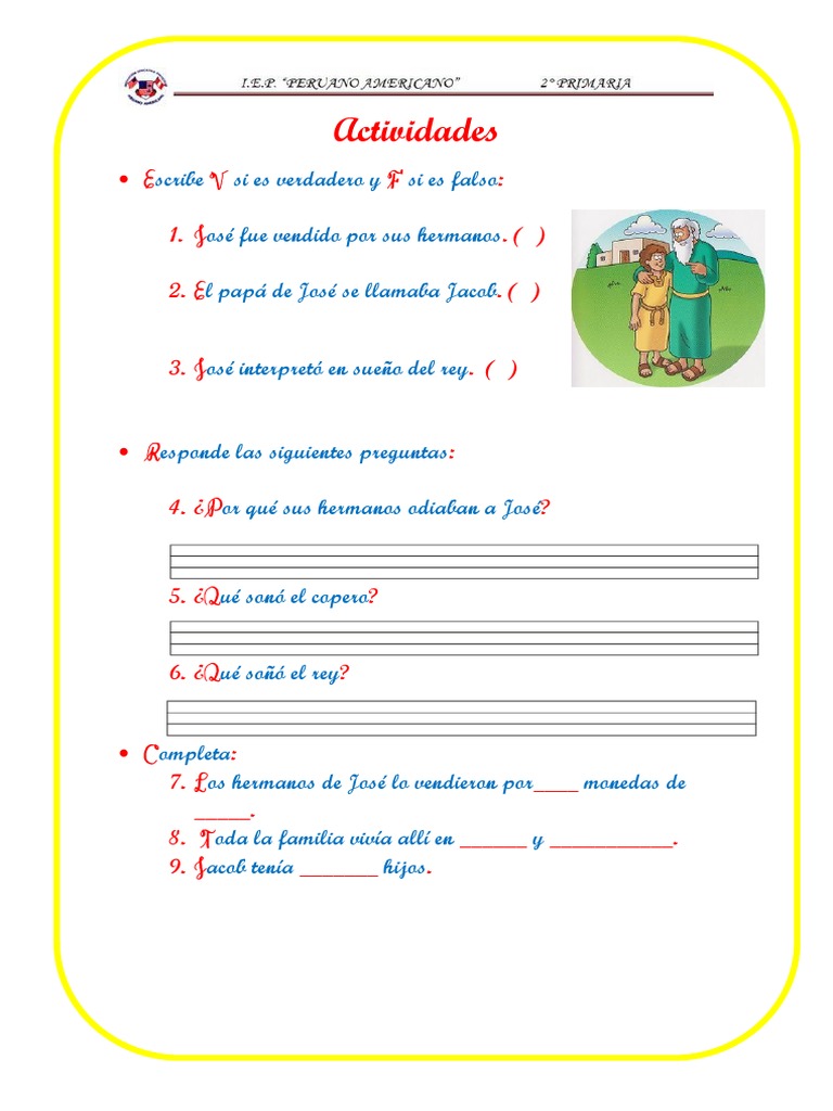 Actividades sobre la historia de José | PDF | Religión y espiritualidad
