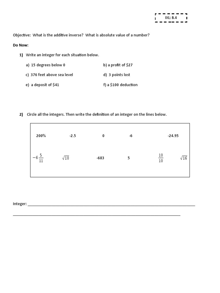 Abs Value and Additive Inverse | PDF | Integer | Mathematical Concepts
