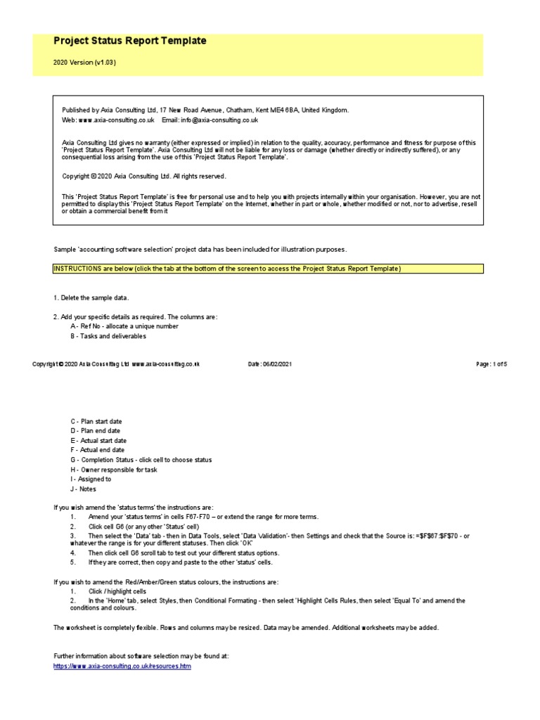 Project Status Report Template | PDF | Request For Information ...