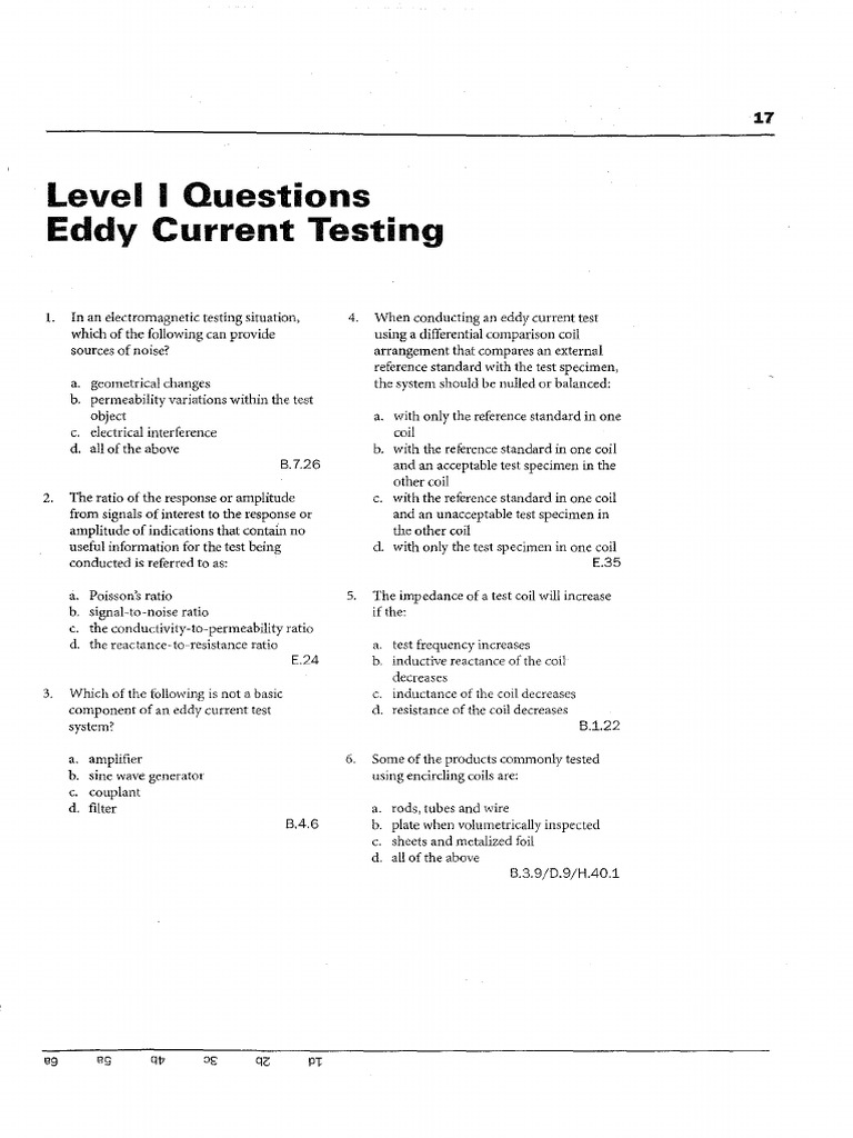 Level I Questions Eddy Current Testing PDF Inductor Alternating
