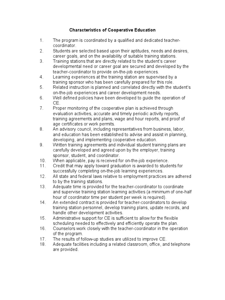 Characteristics of Cooperative Education | PDF | Teachers | Teaching