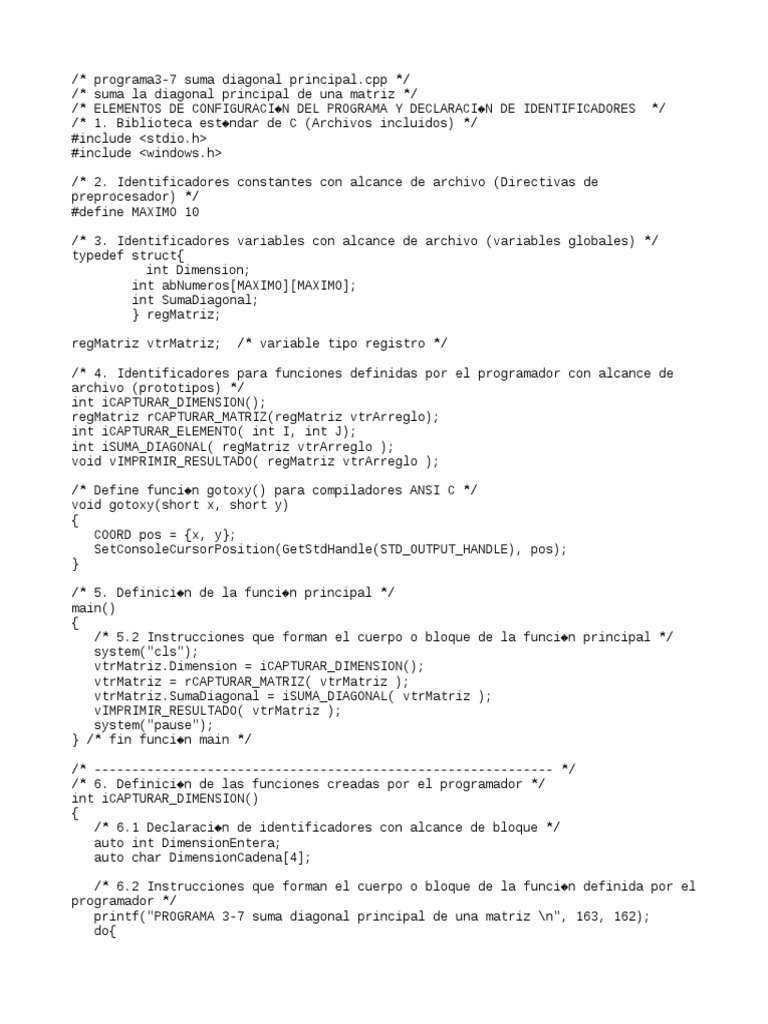 Suma de Diagonal Principal en C | PDF | Estructura de datos de matriz ...