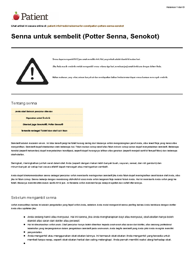 UK Patient Senna For Constipation Medication Leaflet - En.id | PDF