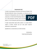 Comunicado FSM CP #005-2021-AFSM-CEE