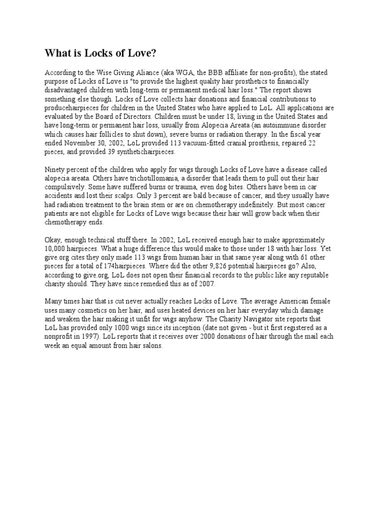 What Is Locks of Love PDF Hair Loss Integumentary System
