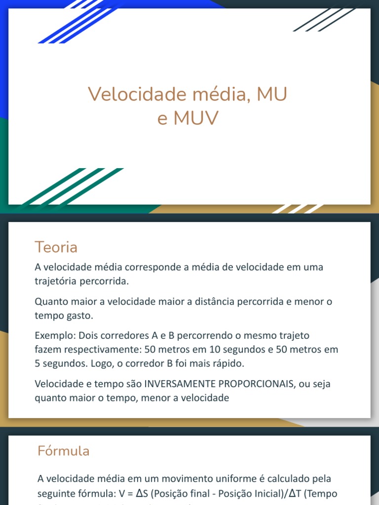Velocidade Média, MRU e MRUV | PDF | Velocidade | Força