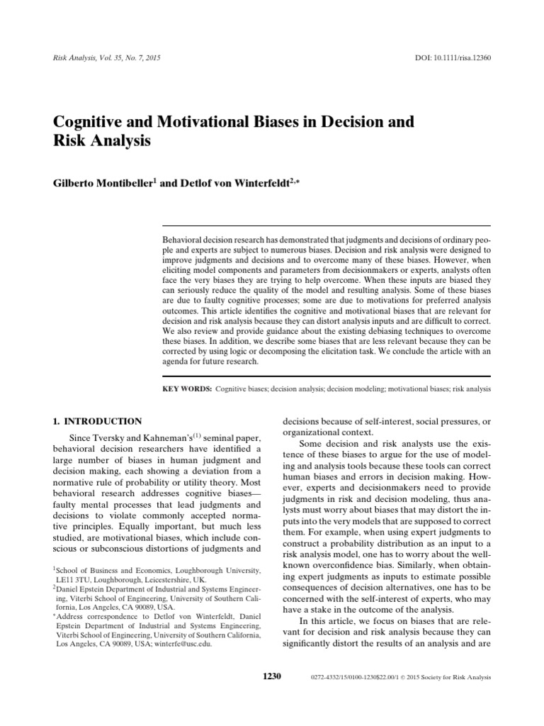 Cognitive and Motivational Biases in Decision and Risk Analysis | PDF ...