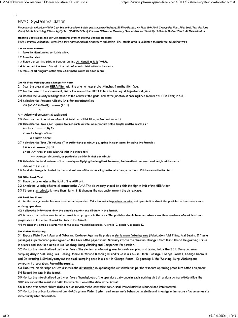 HVAC System Validation Pharmaceutical Guidelines PDF Humidity