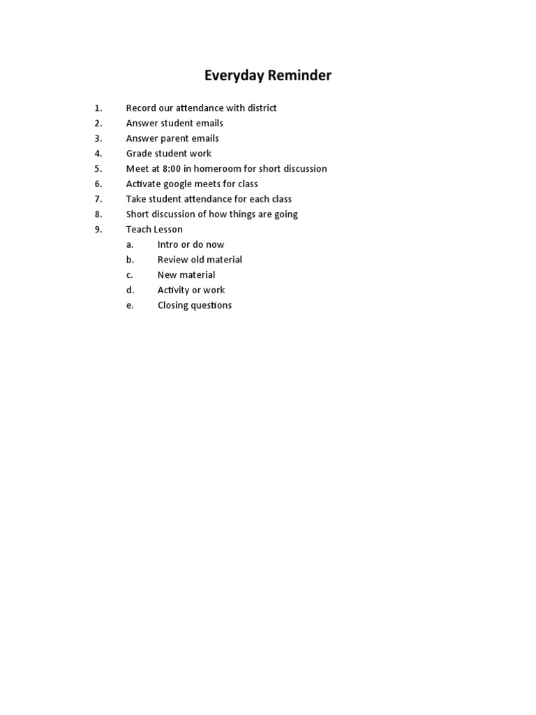Daily Classroom Management Checklist | PDF