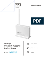 150Mbps Wireless N ADSL2/2+ Modem Router: Model No