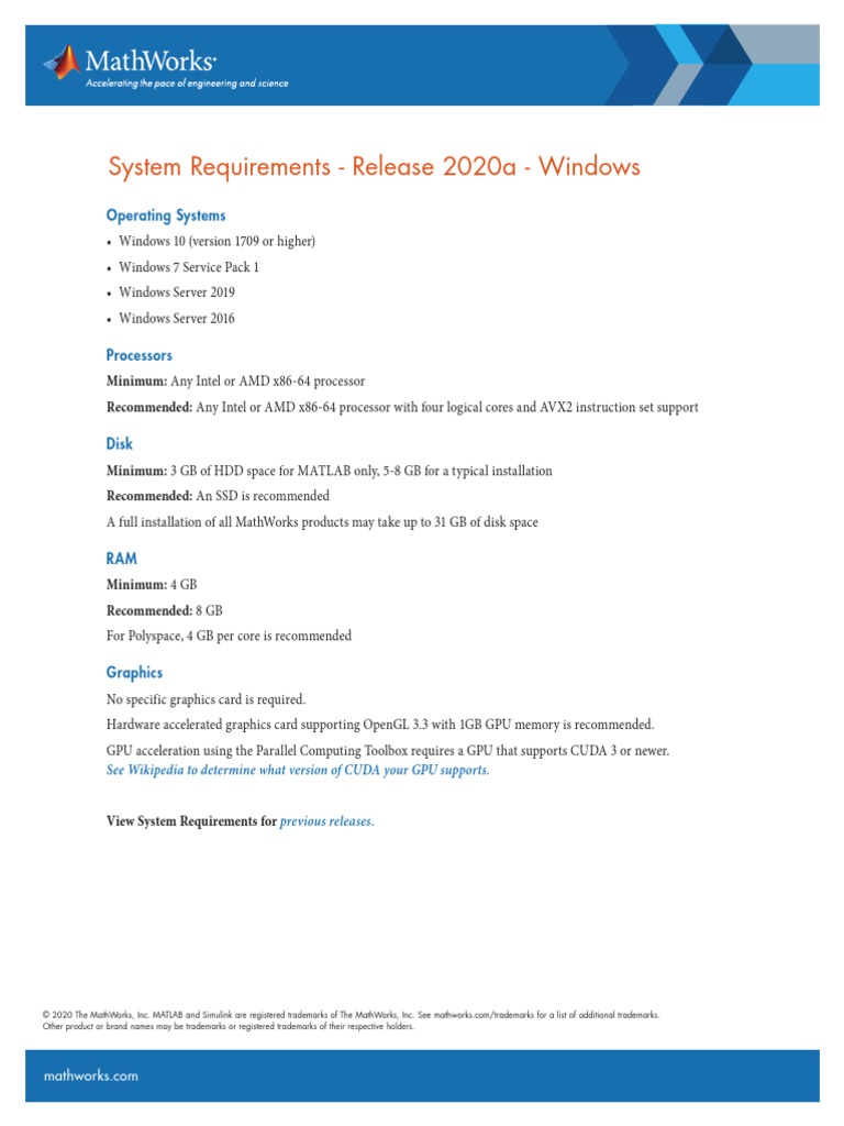 System Requirements Release 2020a Windows | PDF