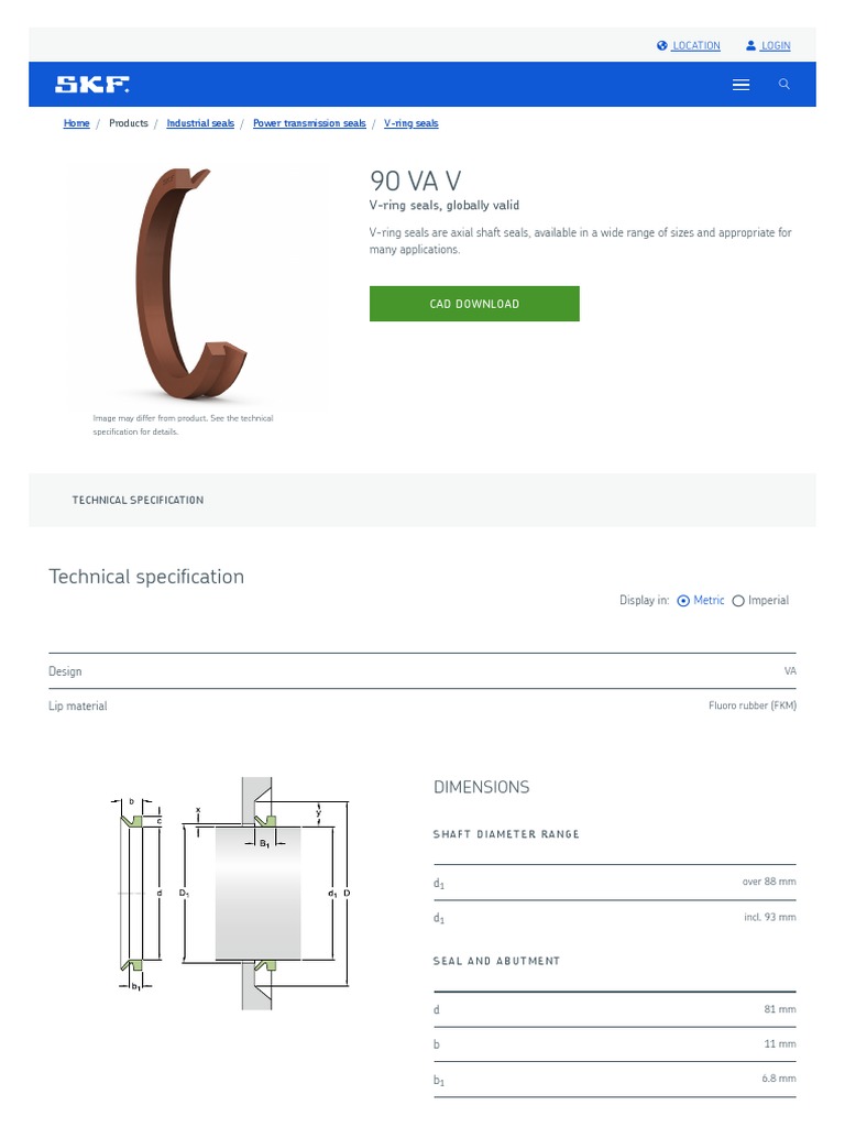 90 VA V VRing Seals, Globally Valid SKF PDF