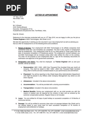 Sample for Offer Letter (English)