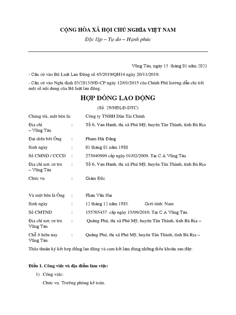 Sample For Employment Contract (Vietnamese) PDF