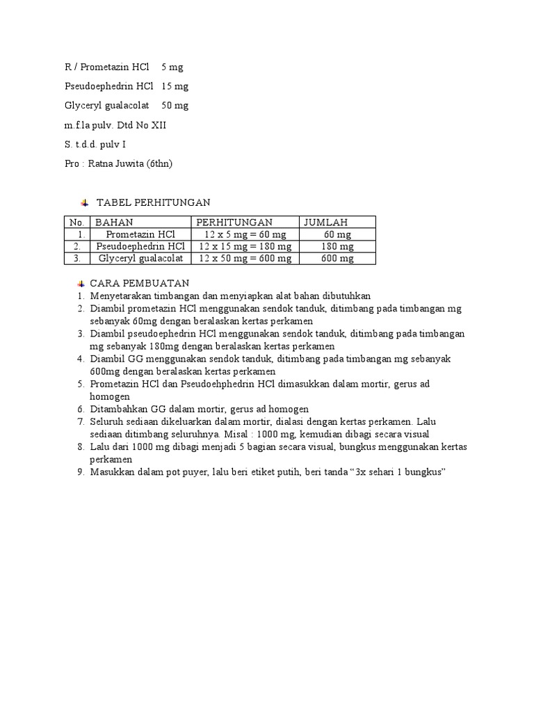 Resep Puyer Prometazin dan Pseudoephedrin | PDF | Kesehatan Holistik ...