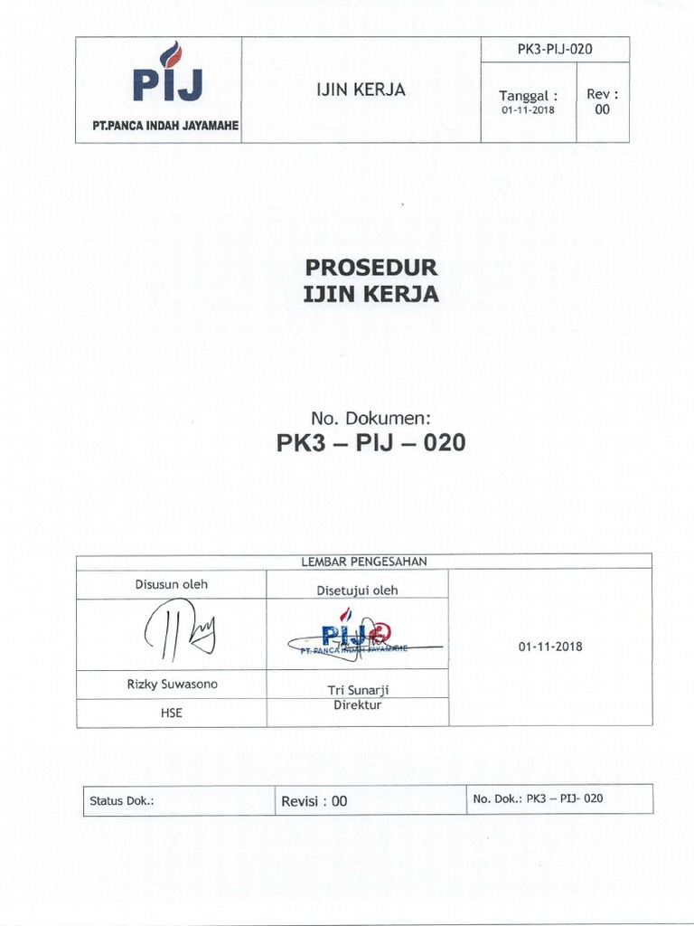 PK3 - PIJ - 020 Prosedur Ijin Kerja | PDF