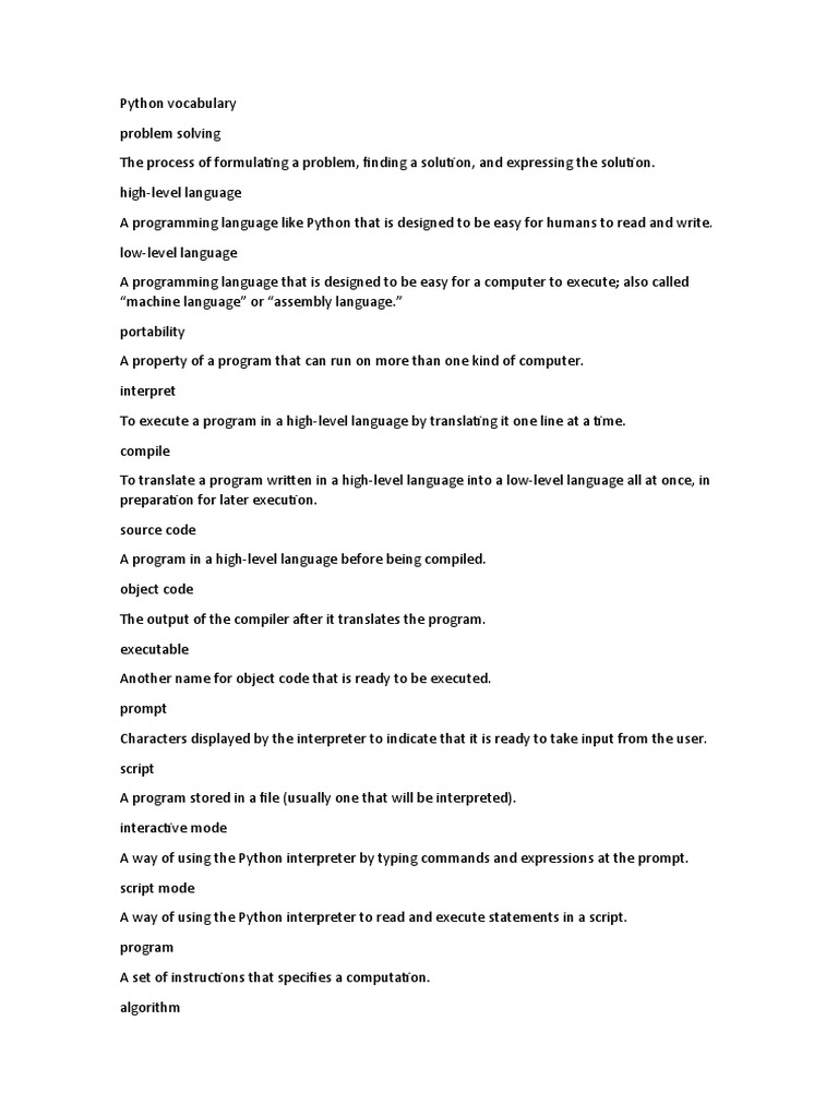Python Vocabulary - Webpage | PDF | Class (Computer Programming ...