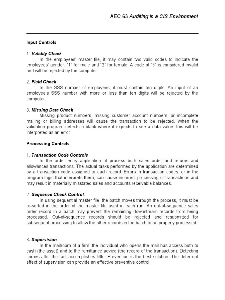 Auditing Input and Output Controls in CIS | PDF | Database Transaction ...