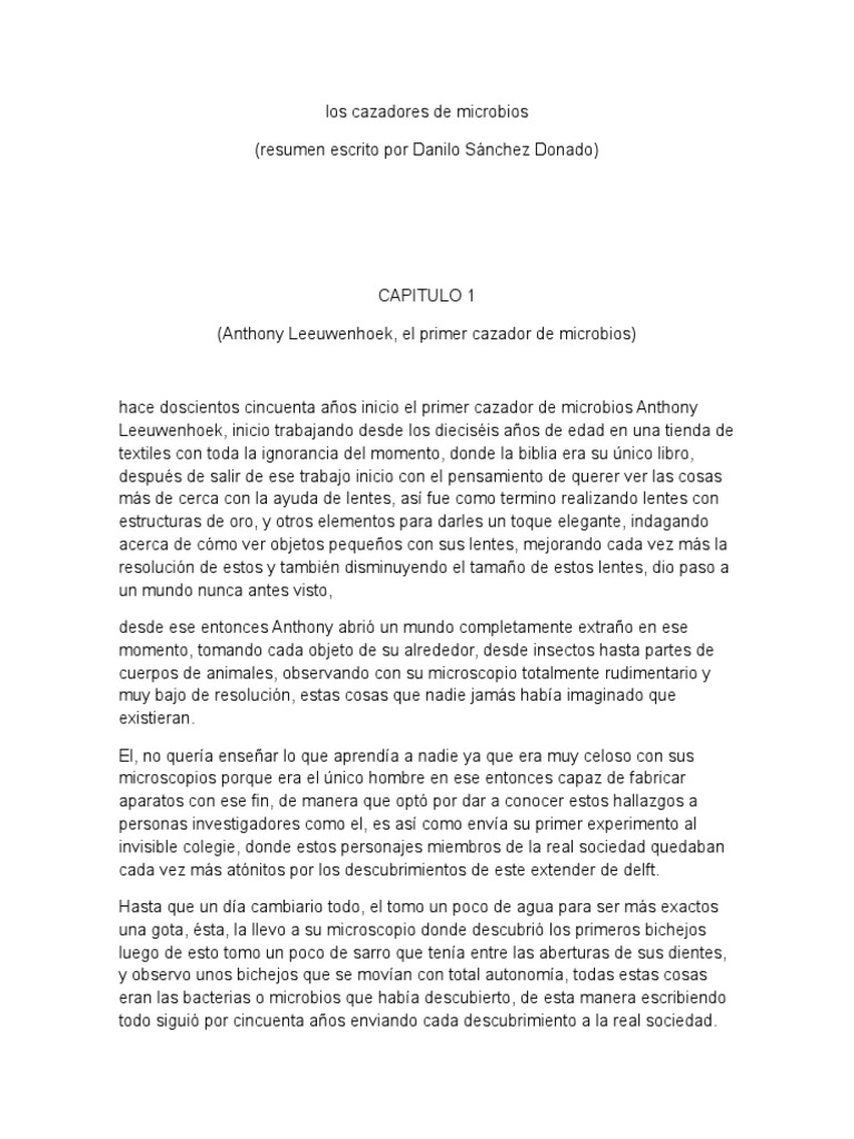 Cazadores de Microbios Resumen | PDF | Luis Pasteur | Microorganismo