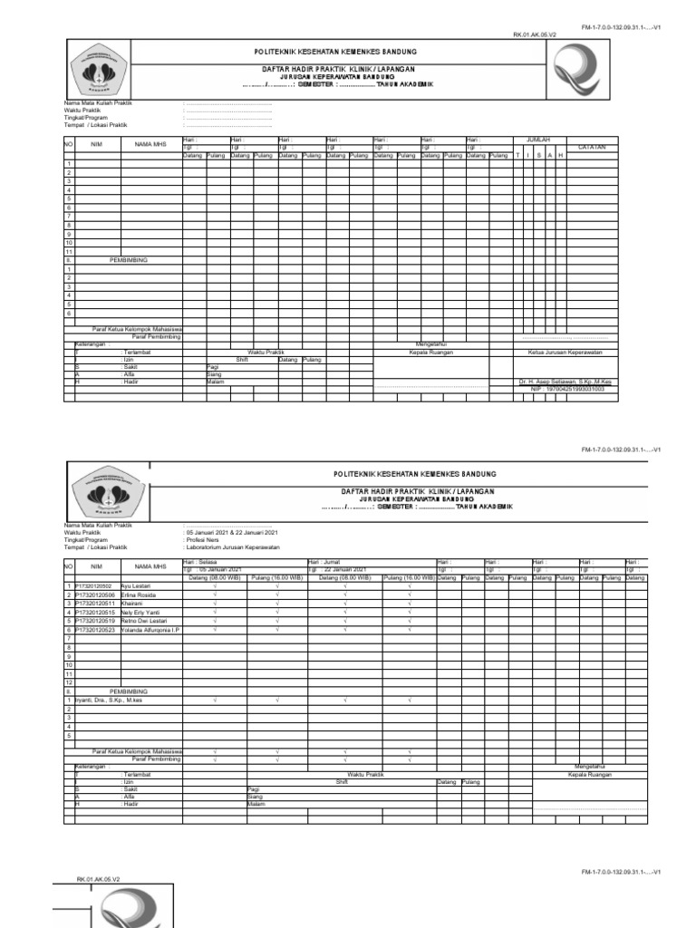Daftar Hadir Praktik Keperawatan | PDF