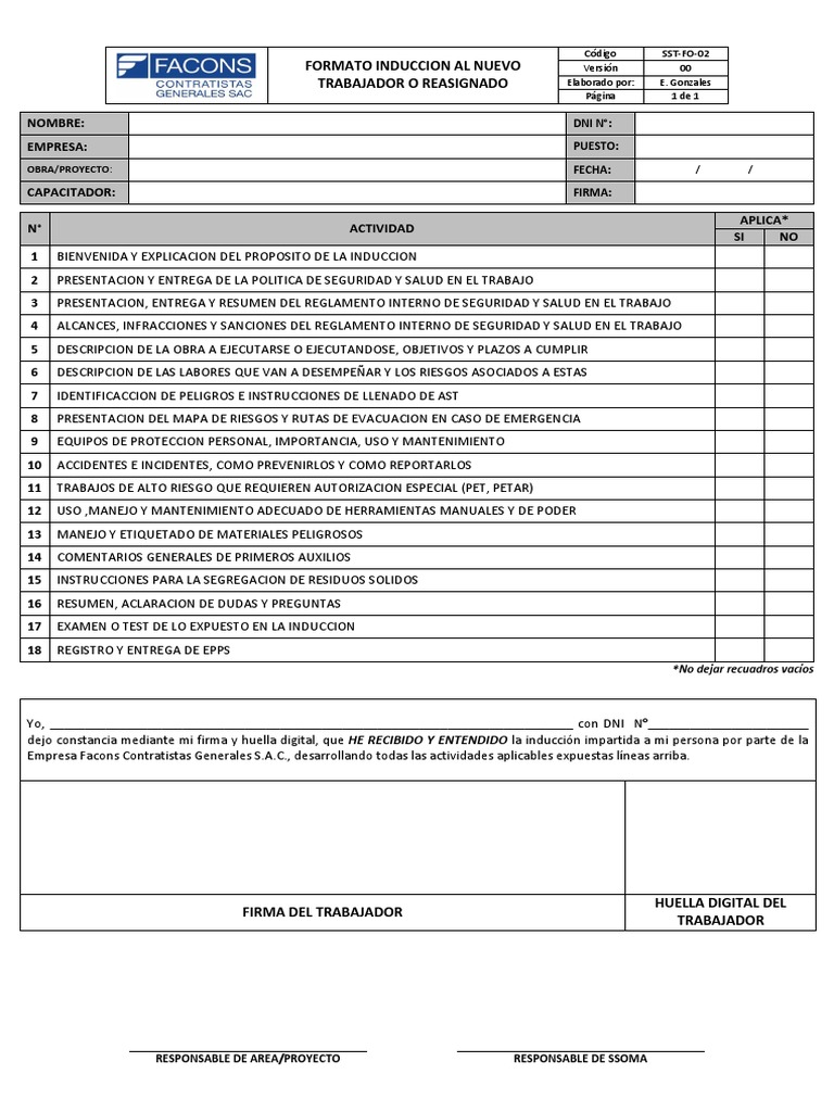 Formato de Inducción al Nuevo Trabajador | PDF | Science | Ciencia y Tecnología