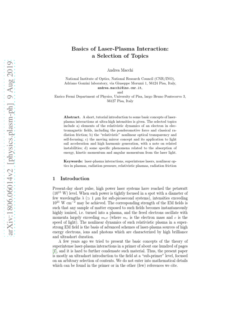Basics of LaserPlasma Interaction A Selection of Topics PDF