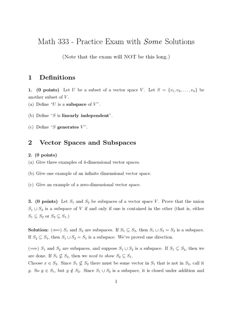 Math 333 Practice Exam Solutions | PDF | Basis (Linear Algebra ...