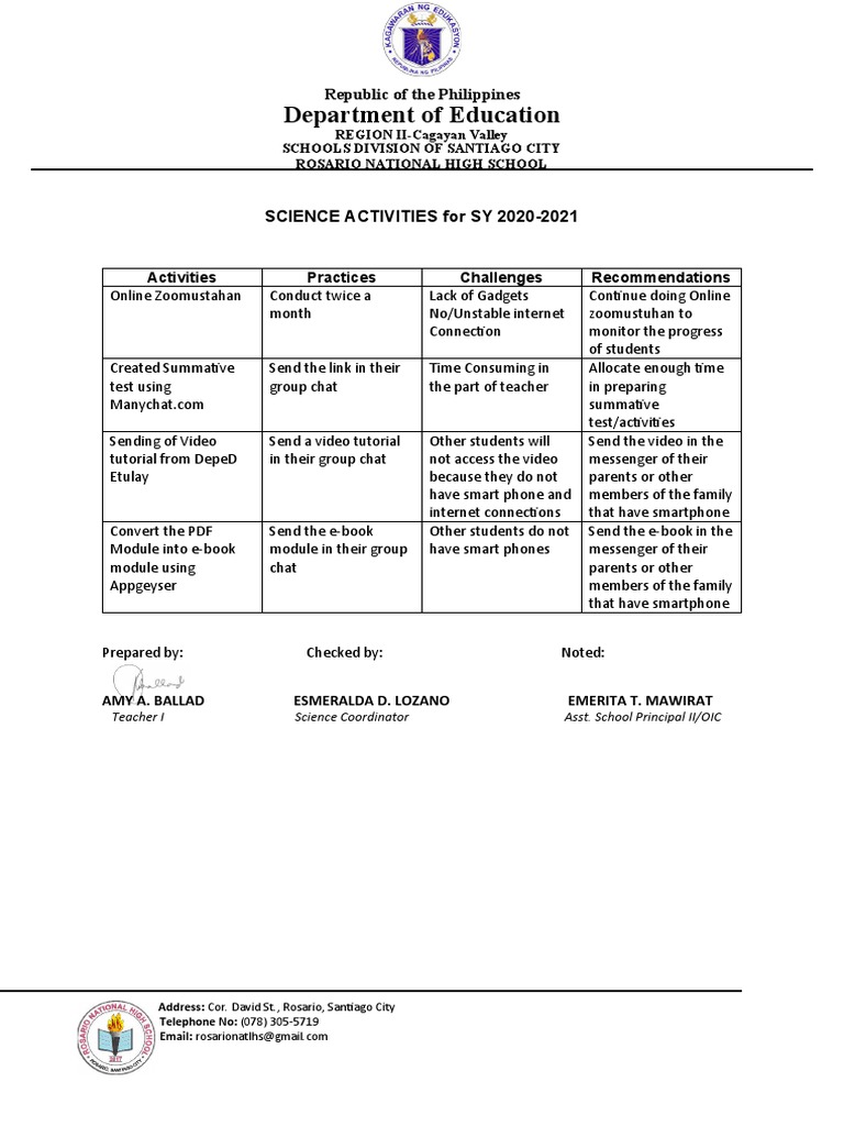 Science Activities SY 2020-2021 Overview | PDF | Computer Mediated ...