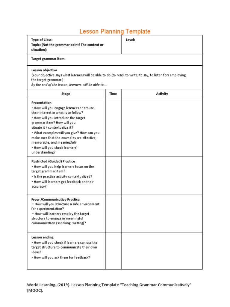 05 - Lesson Planning Template | PDF | Career & Growth