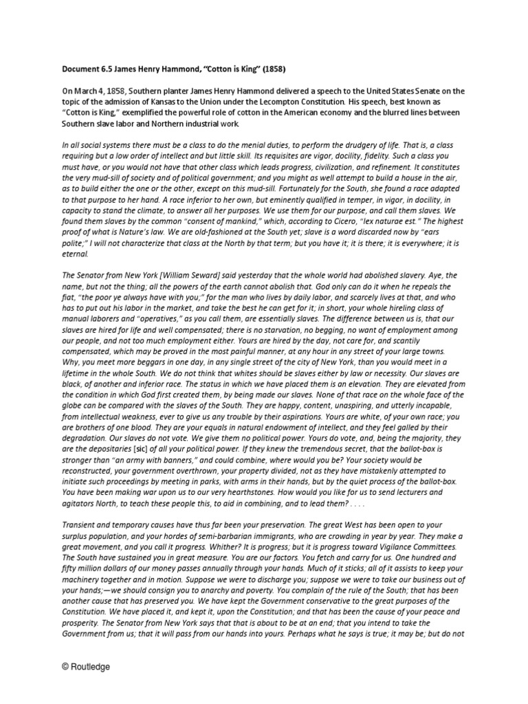 Hammond Cotton Is King PDF Slavery Employment