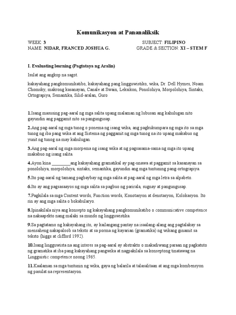 Filipino Week 3 | PDF