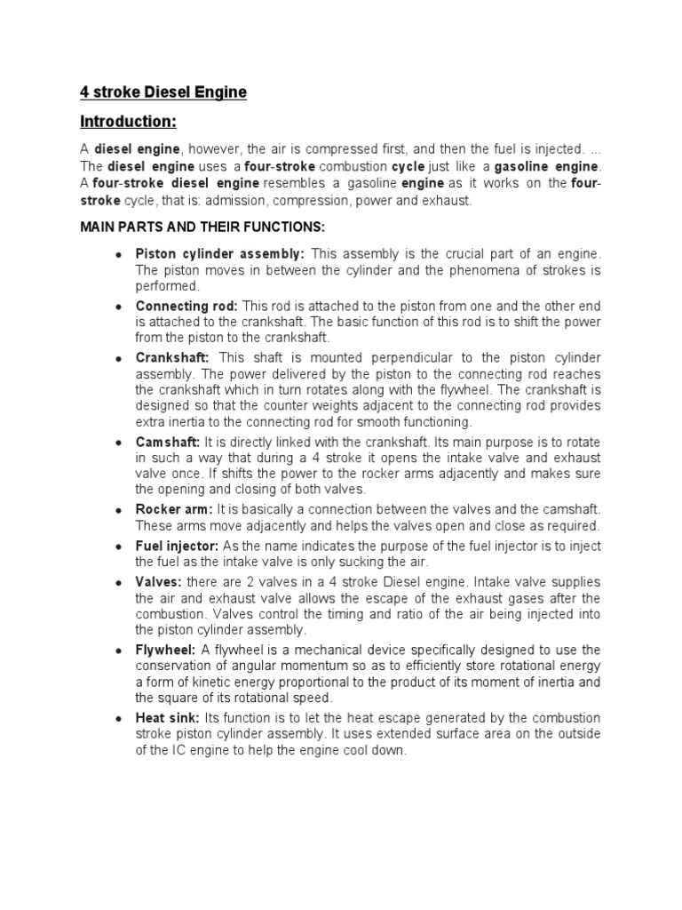 Four-Stroke Diesel Engine Overview | PDF | Internal Combustion Engine ...