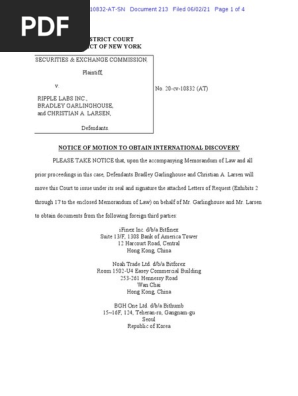 Motion for International Discovery and Memo of Law