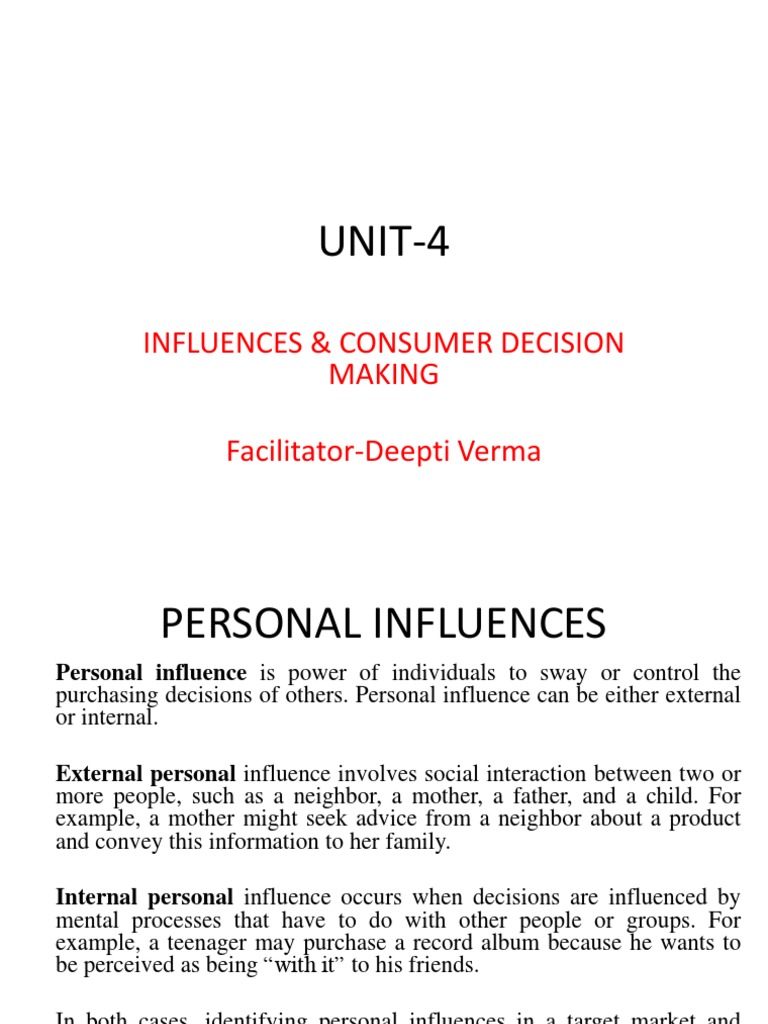 Unit-4 Influences & Consumer Decision Making | PDF | Social Status | Family