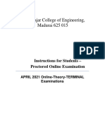 Thiagarajar College of Engineering, Madurai 625 015: Instructions For Students - Proctored Online Examination