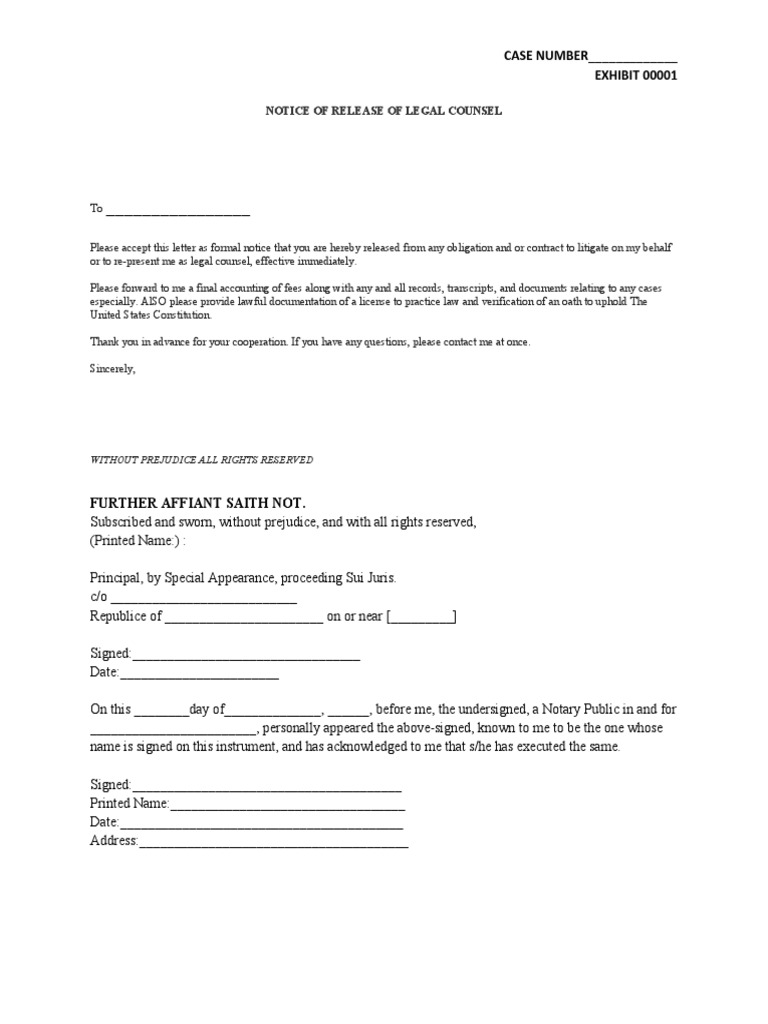 Legal Counsel Release Notice Template | PDF