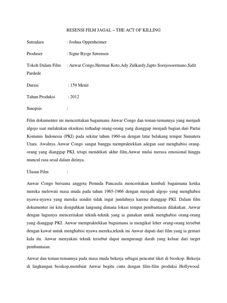 Resensi Film Jagal: The Act of Killing | PDF | Fiksi Misteri, Thriller ...