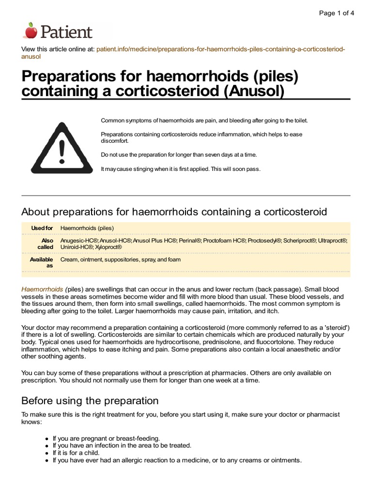 UK Patient Preparations For Hemorrhoids Containing A Corticosteroid