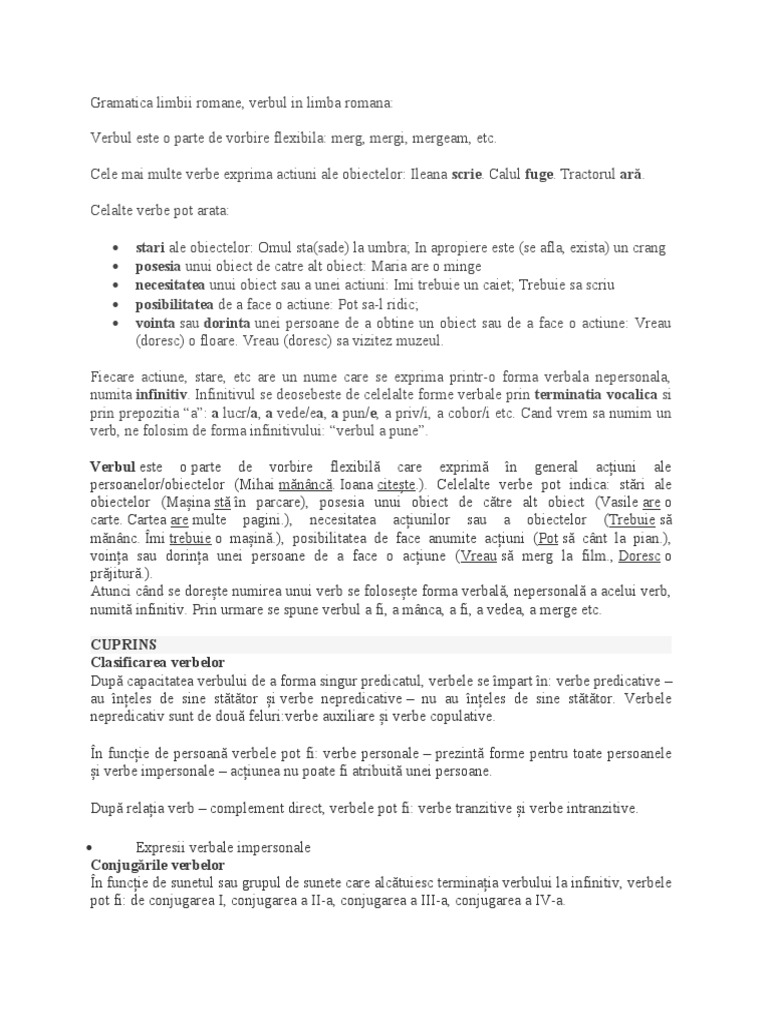 Gramatica Limbii Romane - Verbul | PDF
