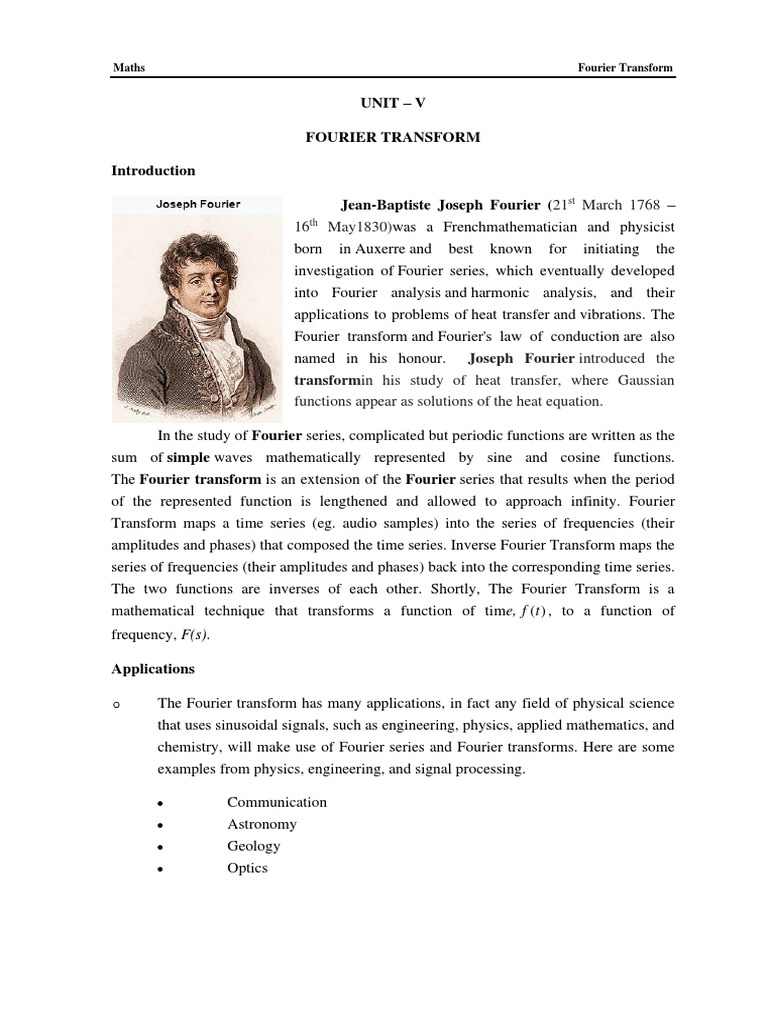 Unit V Fourier Transform PDF | PDF | Fourier Series | Fourier Transform